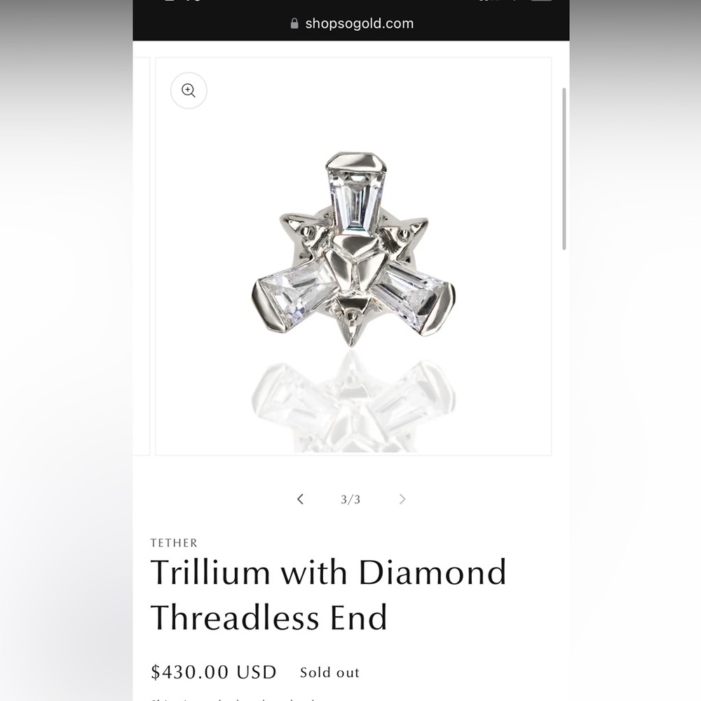 Tether Diamond and white gold Trillium threadless press fit piercing jewelry
